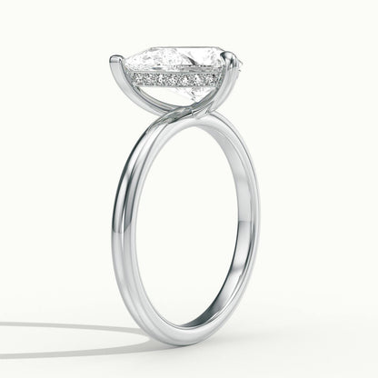 Adela Tilted 4 Carat Pear Lab Grown Diamond Hidden Halo Engagement Ring in Platinum - view 4