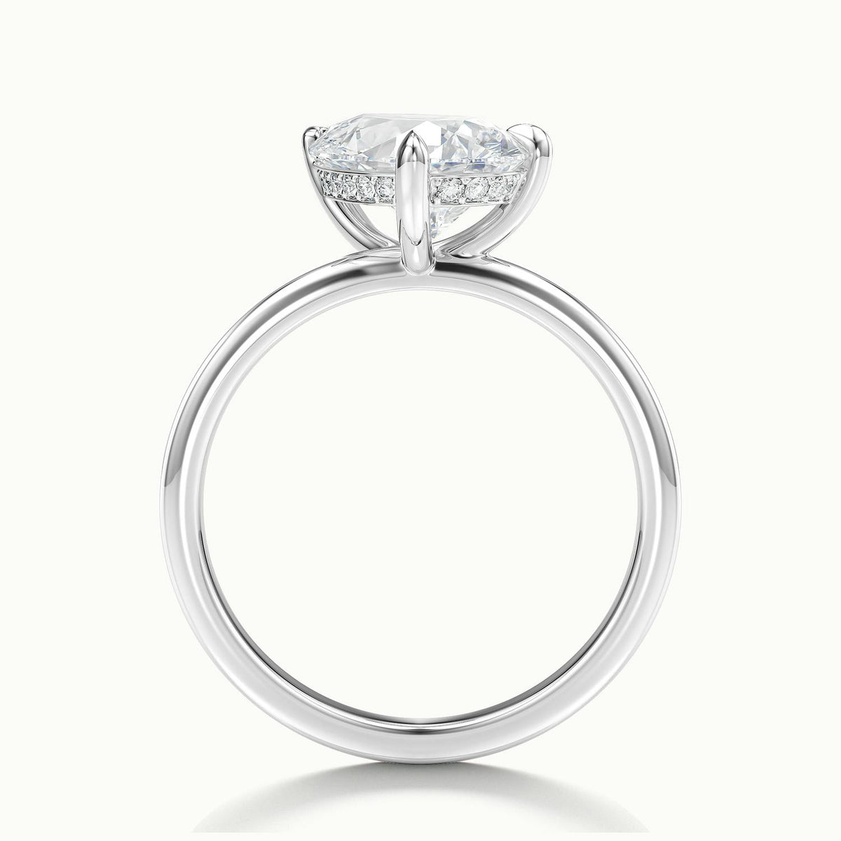 Adela Tilted 4 Carat Pear Lab Grown Diamond Hidden Halo Engagement Ring in Platinum - view 3