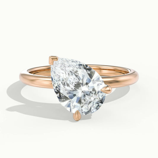 Adela Tilted 4 Carat Pear Lab Grown Diamond Hidden Halo Engagement Ring in 18K Rose Gold - view 1
