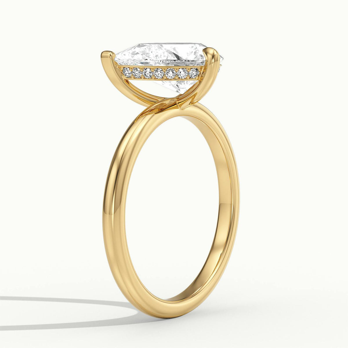 Adela Tilted 4 Carat Pear Lab Grown Diamond Hidden Halo Engagement Ring in 14K Yellow Gold - view 4