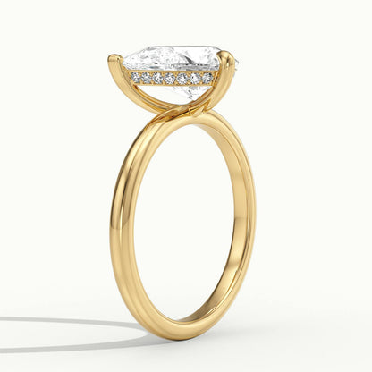Adela Tilted 4 Carat Pear Lab Grown Diamond Hidden Halo Engagement Ring in 14K Yellow Gold - view 4