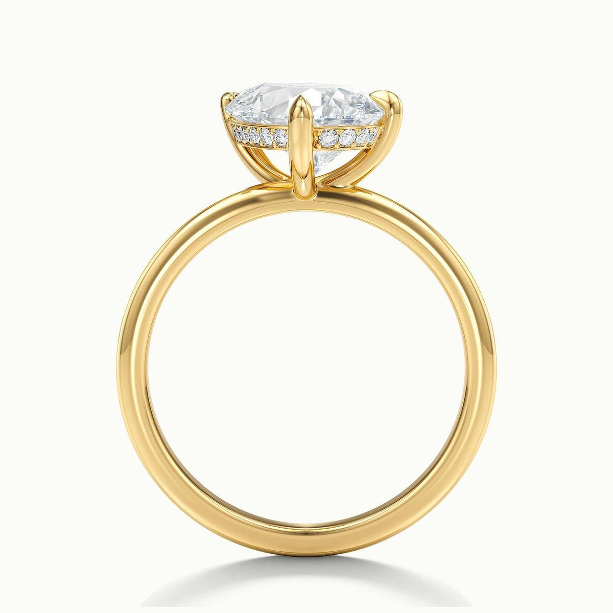 Adela Tilted 4 Carat Pear Lab Grown Diamond Hidden Halo Engagement Ring in 14K Yellow Gold - view 3