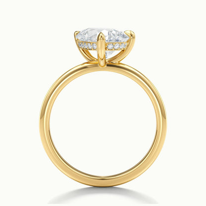 Adela Tilted 4 Carat Pear Lab Grown Diamond Hidden Halo Engagement Ring in 14K Yellow Gold - view 3