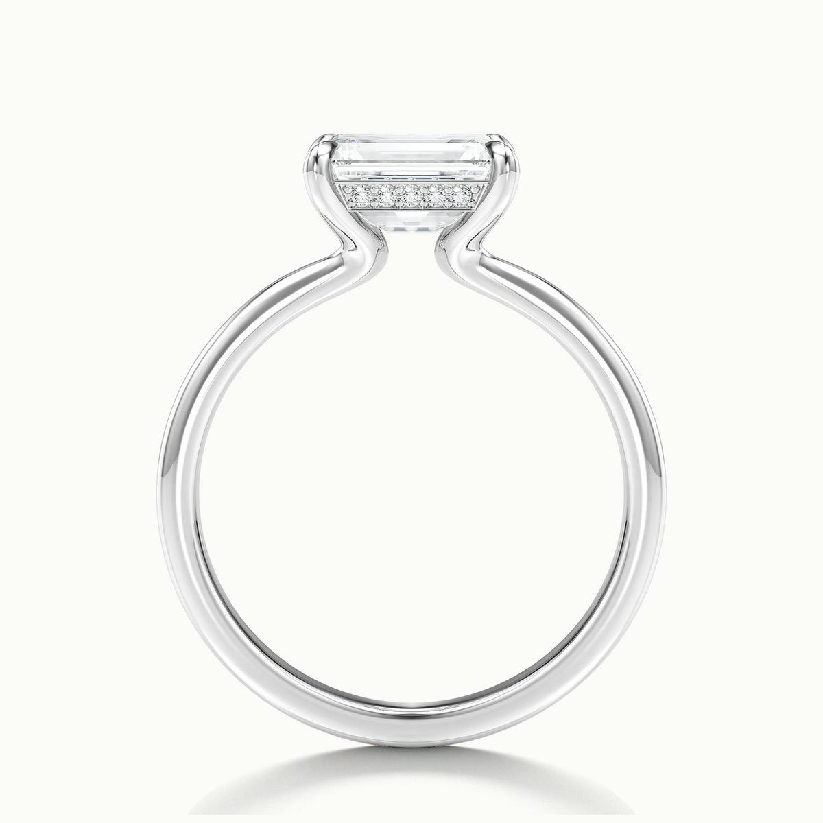 Clio 2 Carat Emerald Lab Grown Diamond Hidden Halo Engagement Ring in 10K White Gold - view 3