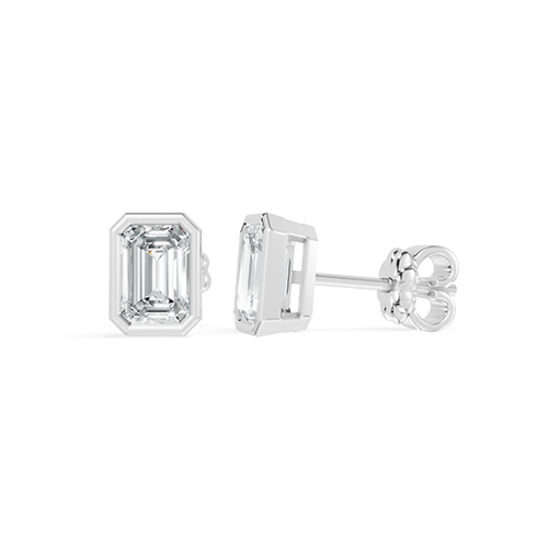 2.00ct Emerald Cut Bezel Lab Grown Diamond Stud Earrings In 14K White Gold