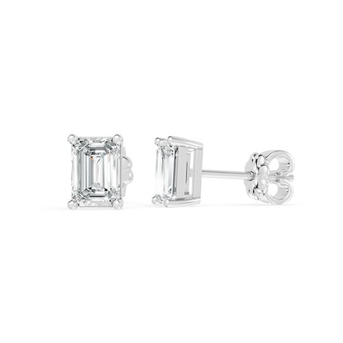 2.00ct Emerald Cut Lab Grown Diamond Stud Earrings In 14K White Gold