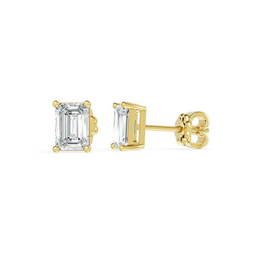 2.00ct Emerald Cut Lab Grown Diamond Stud Earrings In 14K Yellow Gold