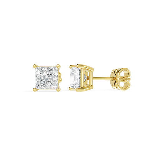 2.00ct Princess Cut Lab Grown Diamond Stud Earrings In 14K Yellow Gold