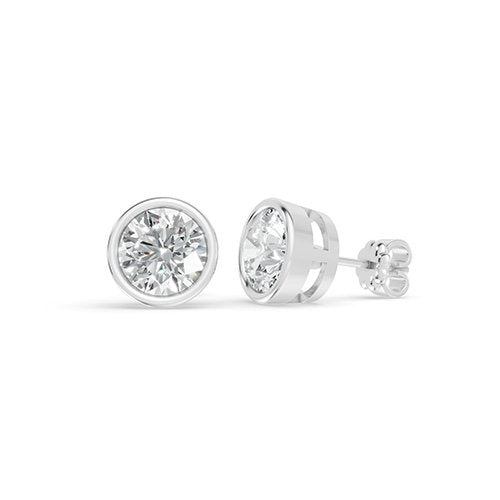 2.00ct Round Bezel Lab Grown Diamond Stud Earrings In 14K White Gold