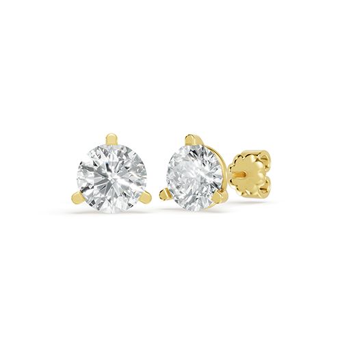 2.00ct Round Three Prong Martini Lab Grown Diamond Stud Earrings In 14K Yellow Gold