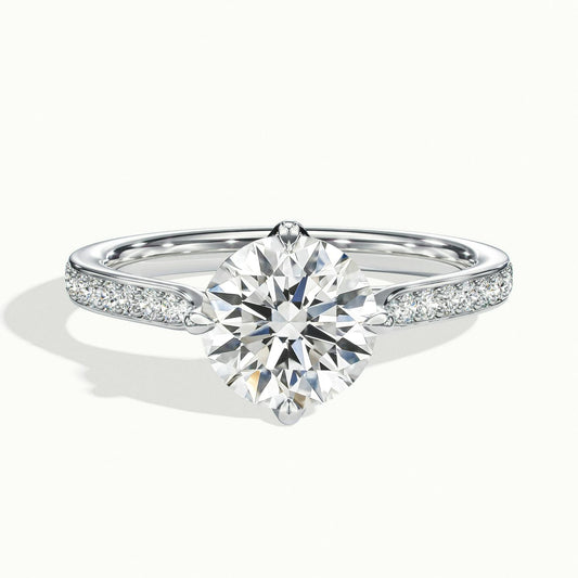 Elise Pavé 3.5 Carat Round Lab Grown Diamond Side Stone Engagement Ring in Platinum - view 1