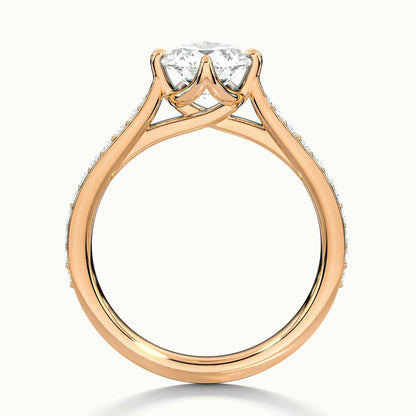 Elise Pavé 4.5 Carat Round Lab Grown Diamond Side Stone Engagement Ring in 18K Rose Gold - view 3