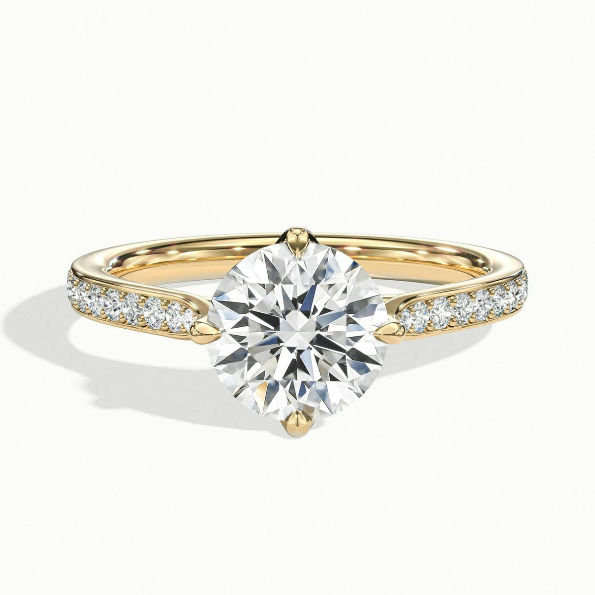 Elise Pavé 1 Carat Round Lab Grown Diamond Side Stone Engagement Ring in 18K Yellow Gold - view 1