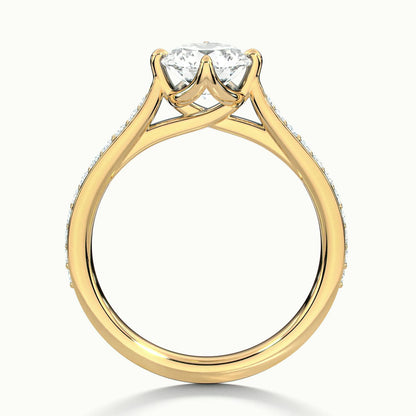 Elise Pavé 5 Carat Round Lab Grown Diamond Side Stone Engagement Ring in 14K Yellow Gold - view 3