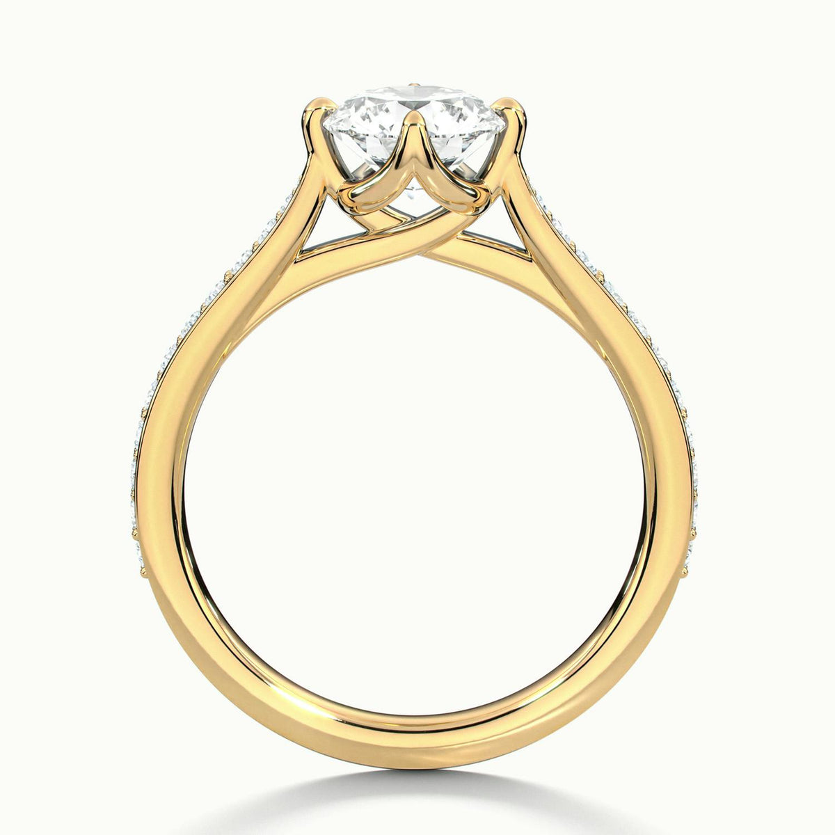 Elise Pavé 1 Carat Round Lab Grown Diamond Side Stone Engagement Ring in 18K Yellow Gold - view 3