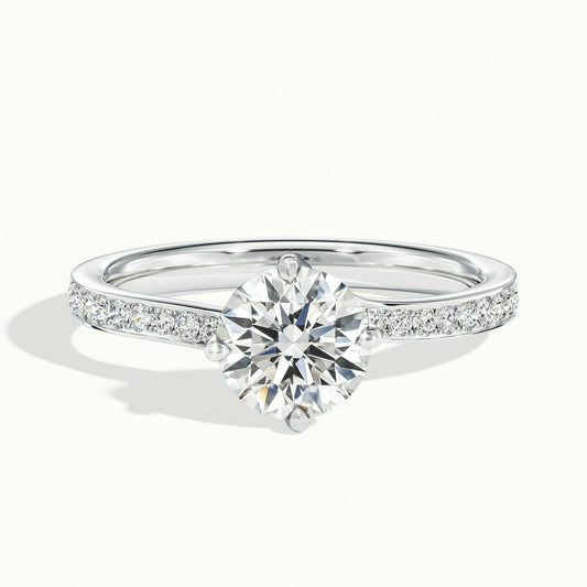Kaia Pavé 1 Carat Round Lab Grown Diamond Side Stone Engagement Ring in 925 Silver - view 1