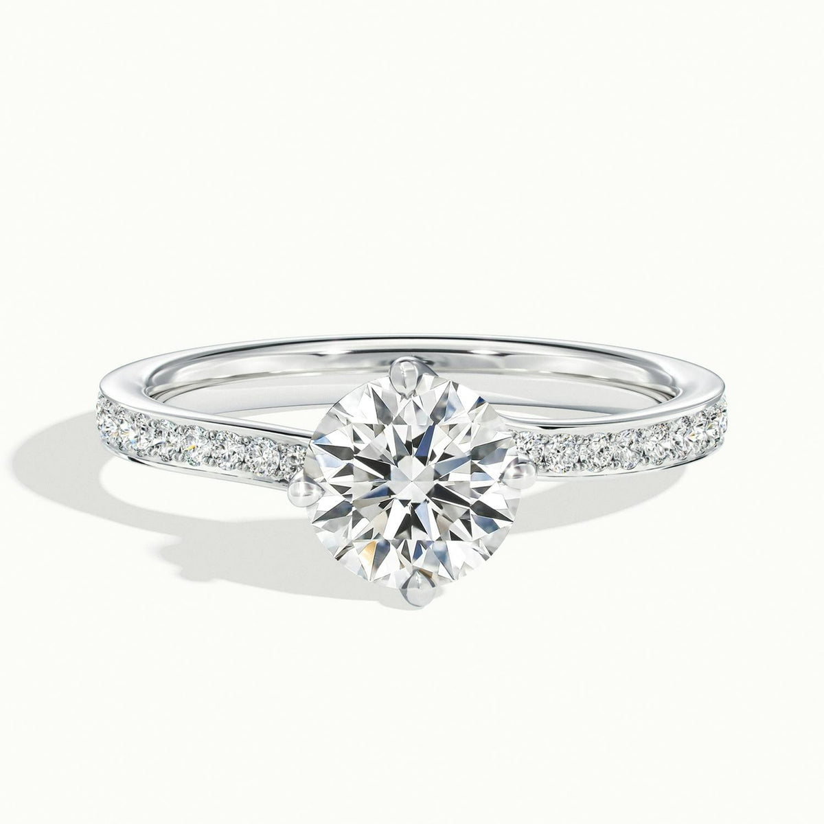 Kaia Pavé 4 Carat Round Lab Grown Diamond Side Stone Engagement Ring in Platinum - view 1