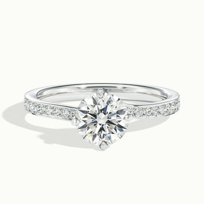 Kaia Pavé 4 Carat Round Lab Grown Diamond Side Stone Engagement Ring in Platinum - view 1