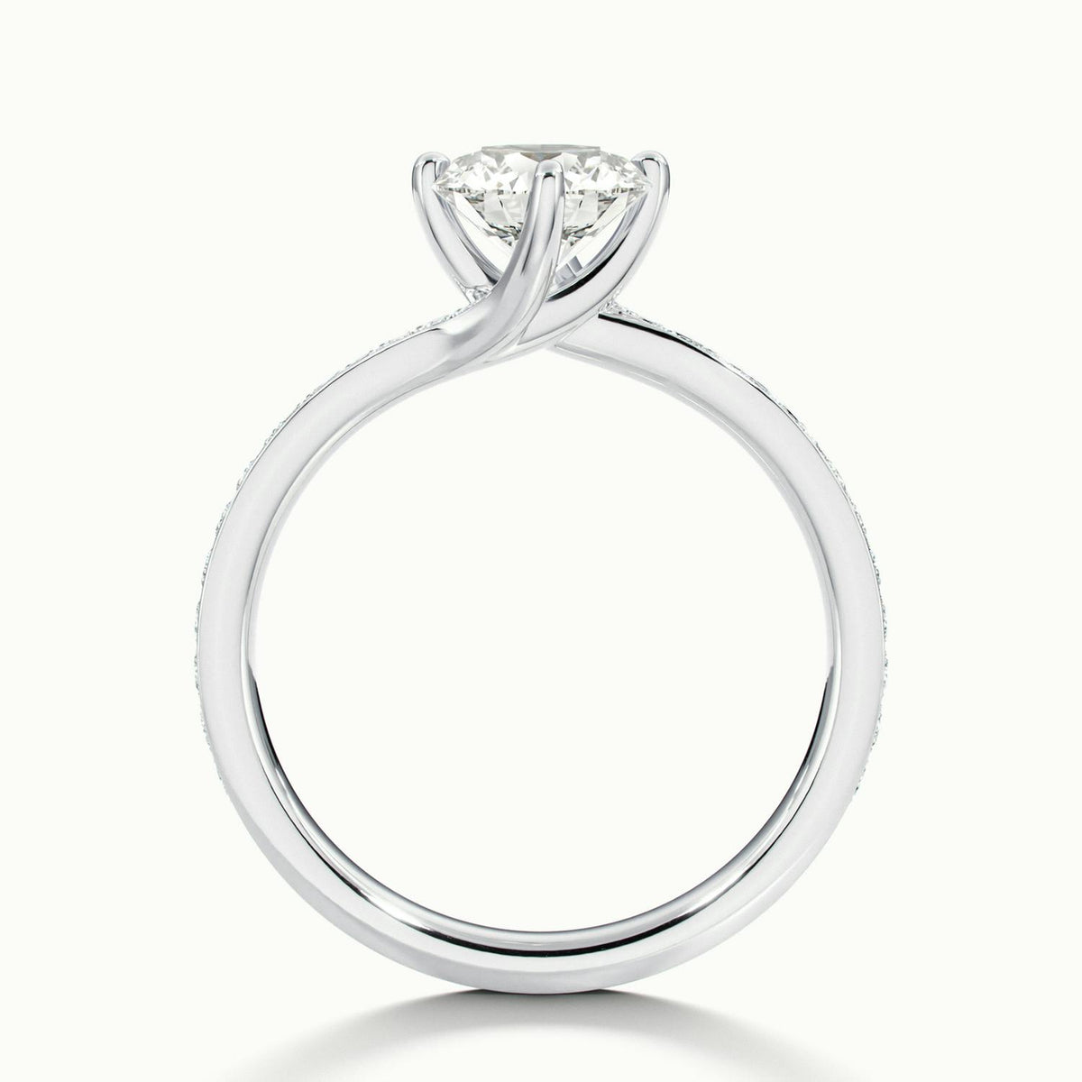 Kaia Pavé 4 Carat Round Lab Grown Diamond Side Stone Engagement Ring in Platinum - view 3