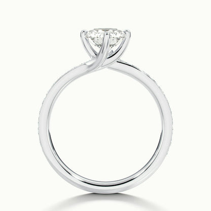 Kaia Pavé 4 Carat Round Lab Grown Diamond Side Stone Engagement Ring in Platinum - view 3
