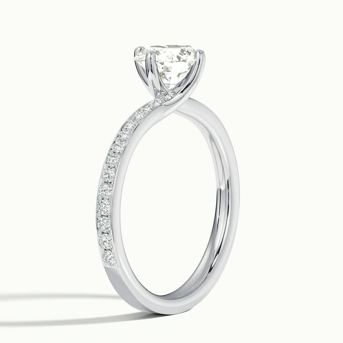 Kaia Pavé 4 Carat Round Lab Grown Diamond Side Stone Engagement Ring in Platinum - view 4