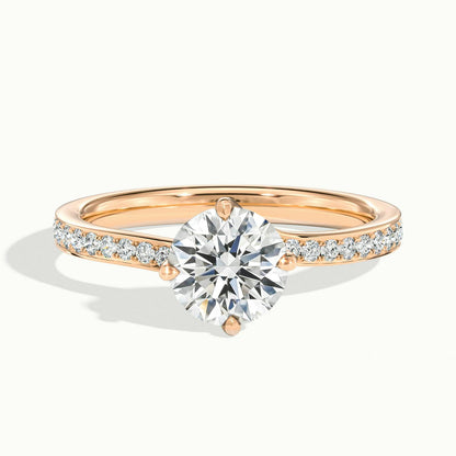 Kaia Pavé 2 Carat Round Lab Grown Diamond Side Stone Engagement Ring in 14K Rose Gold - view 1