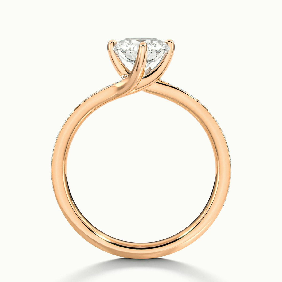 Kaia Pavé 2 Carat Round Lab Grown Diamond Side Stone Engagement Ring in 14K Rose Gold - view 3