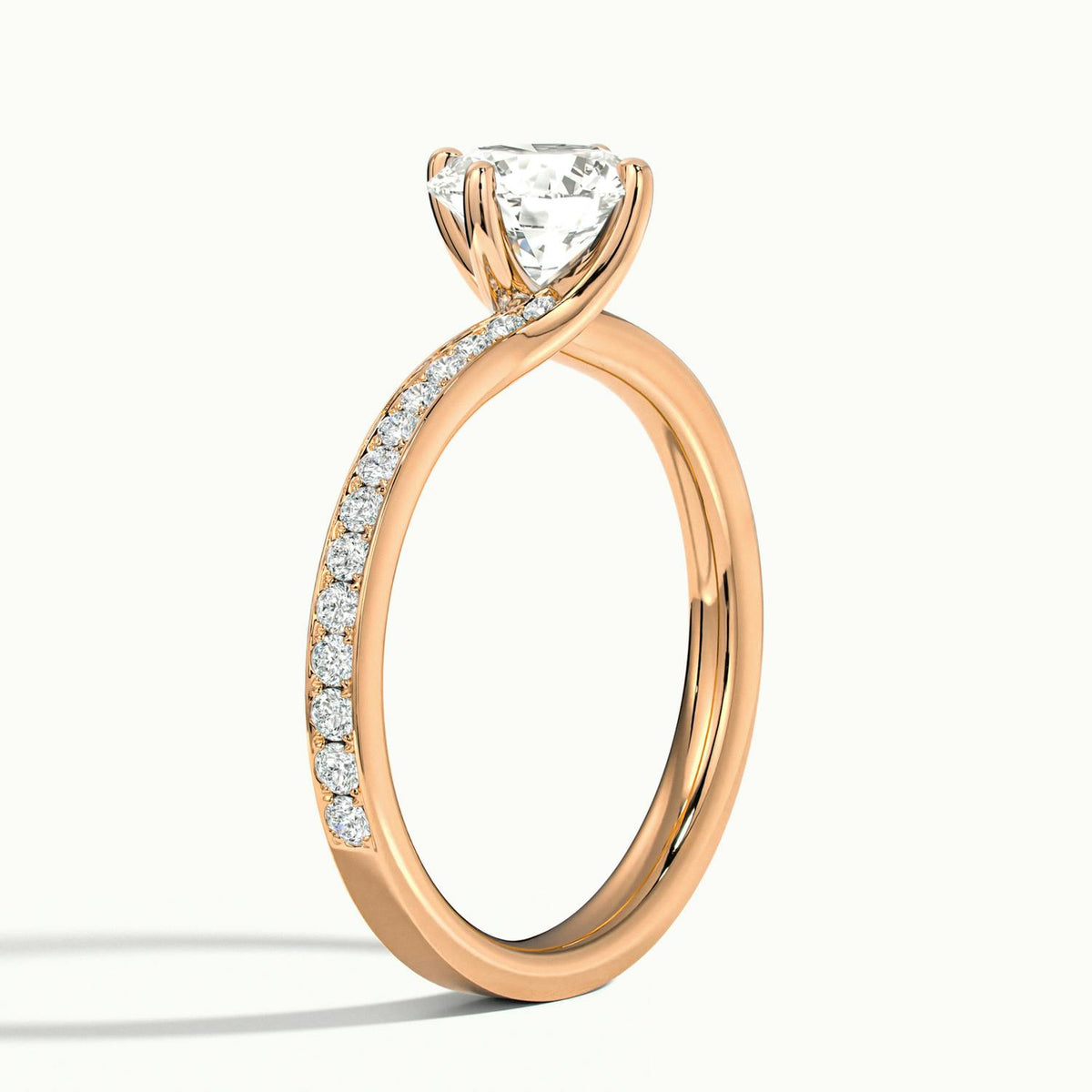 Kaia Pavé 2 Carat Round Lab Grown Diamond Side Stone Engagement Ring in 14K Rose Gold - view 4