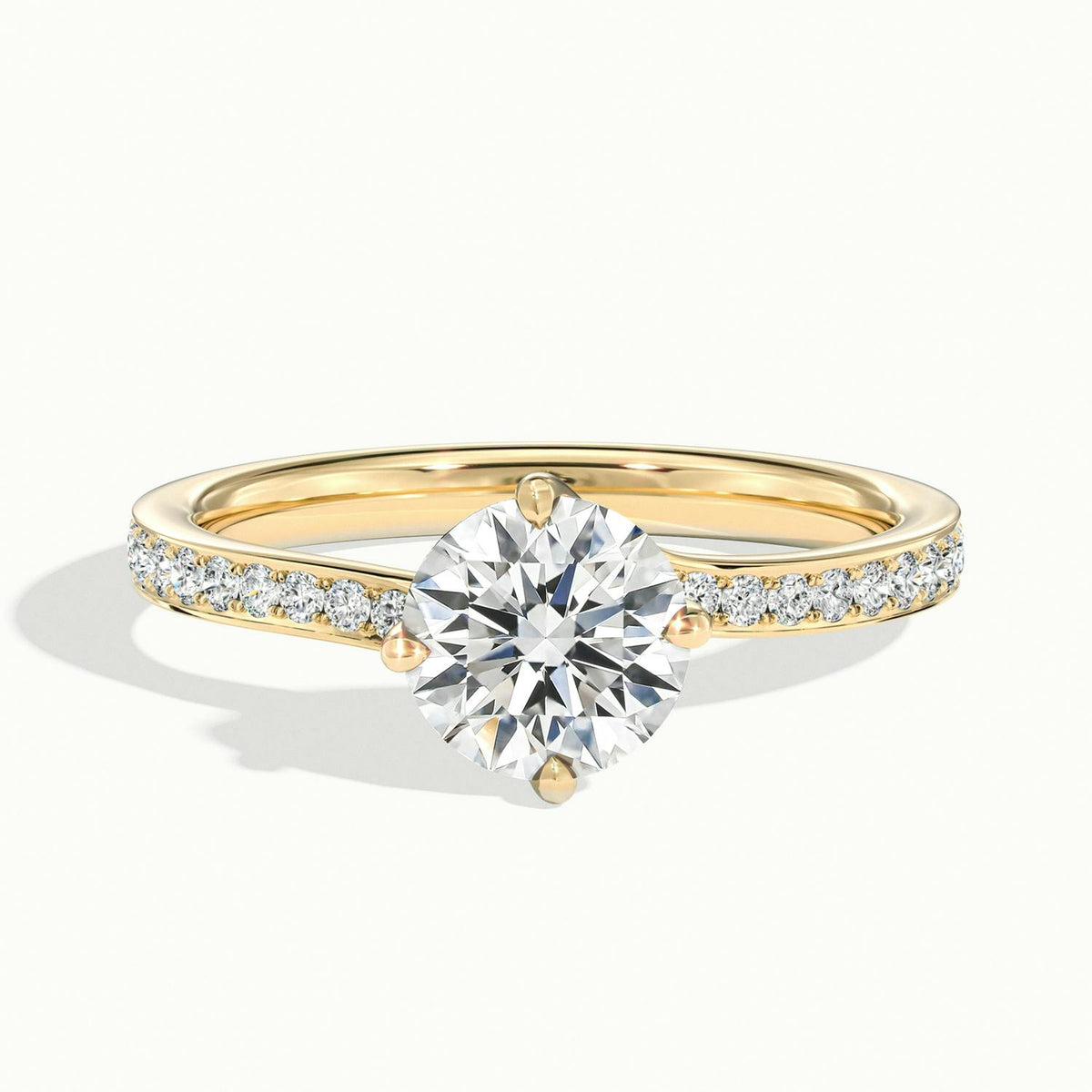 Kaia Pavé 1 Carat Round Lab Grown Diamond Side Stone Engagement Ring in 18K Yellow Gold - view 1