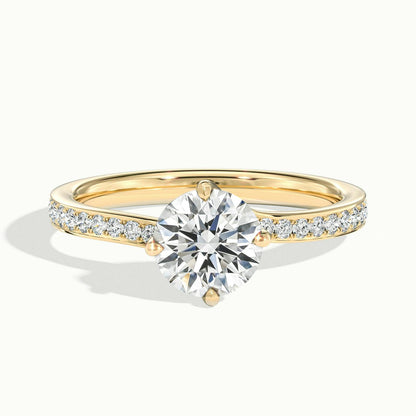 Kaia Pavé 1 Carat Round Lab Grown Diamond Side Stone Engagement Ring in 18K Yellow Gold - view 1