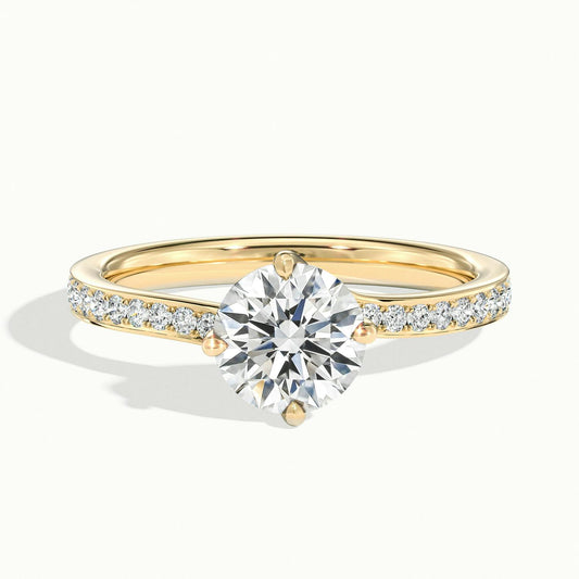Kaia Pavé 2.5 Carat Round Lab Grown Diamond Side Stone Engagement Ring in 14K Yellow Gold - view 1