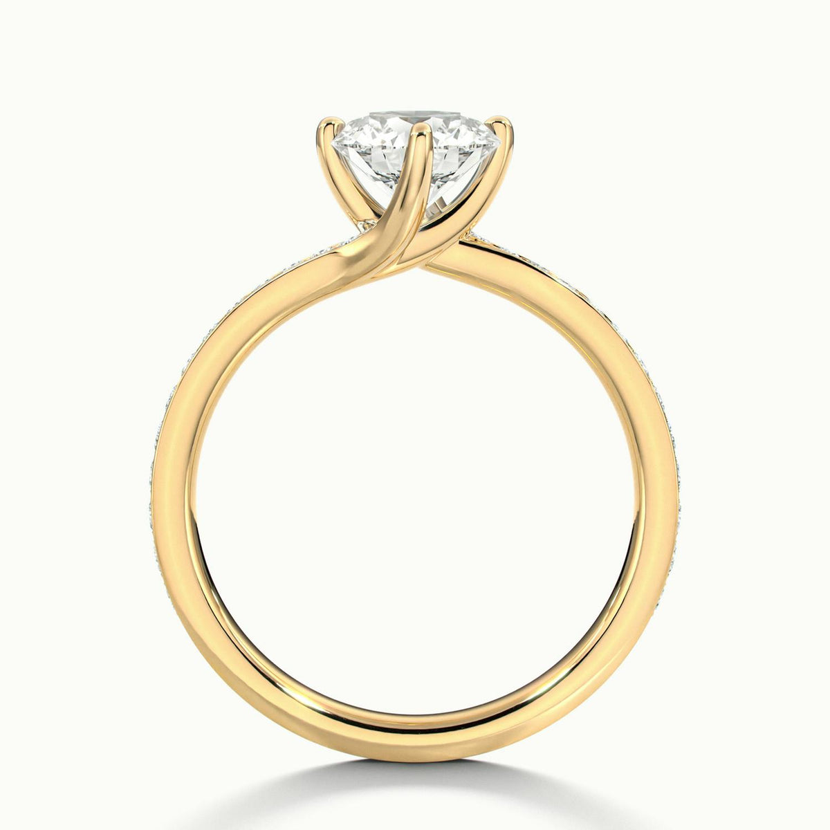 Kaia Pavé 1 Carat Round Lab Grown Diamond Side Stone Engagement Ring in 18K Yellow Gold - view 3