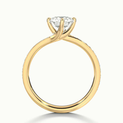 Kaia Pavé 1 Carat Round Lab Grown Diamond Side Stone Engagement Ring in 18K Yellow Gold - view 3