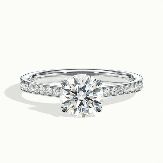 Juno Pavé 2.5 Carat Round Lab Grown Diamond Side Stone Engagement Ring in 10K White Gold - view 1