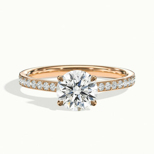 Juno Pavé 2.5 Carat Round Lab Grown Diamond Side Stone Engagement Ring in 10K Rose Gold - view 1