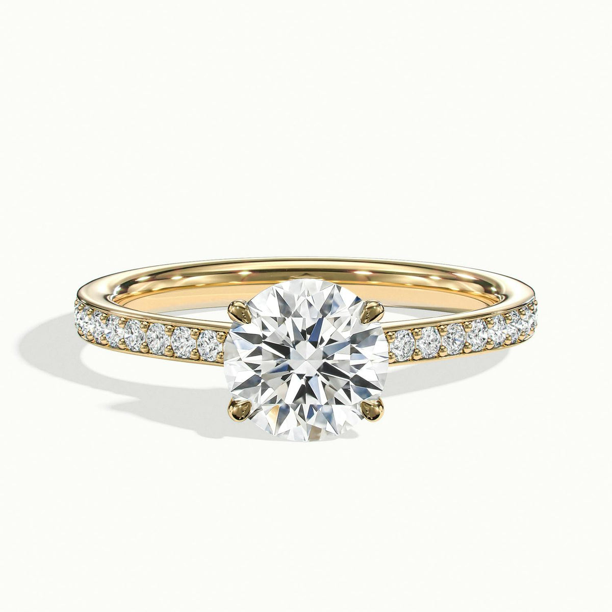 Juno Pavé 2 Carat Round Lab Grown Diamond Side Stone Engagement Ring in 14K Yellow Gold - view 1
