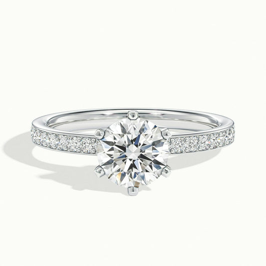 Iris Pavé 5 Carat Round Lab Grown Diamond Side Stone Engagement Ring in Platinum - view 1