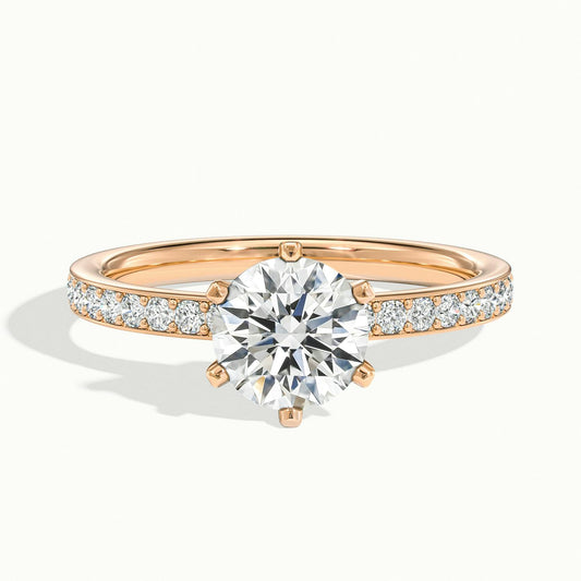 Iris Pavé 2.5 Carat Round Lab Grown Diamond Side Stone Engagement Ring in 14K Rose Gold - view 1