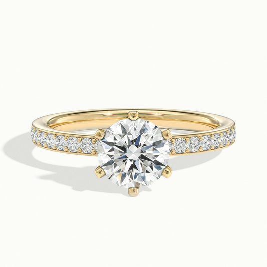 Iris Pavé 2.5 Carat Round Lab Grown Diamond Side Stone Engagement Ring in 10K Yellow Gold - view 1