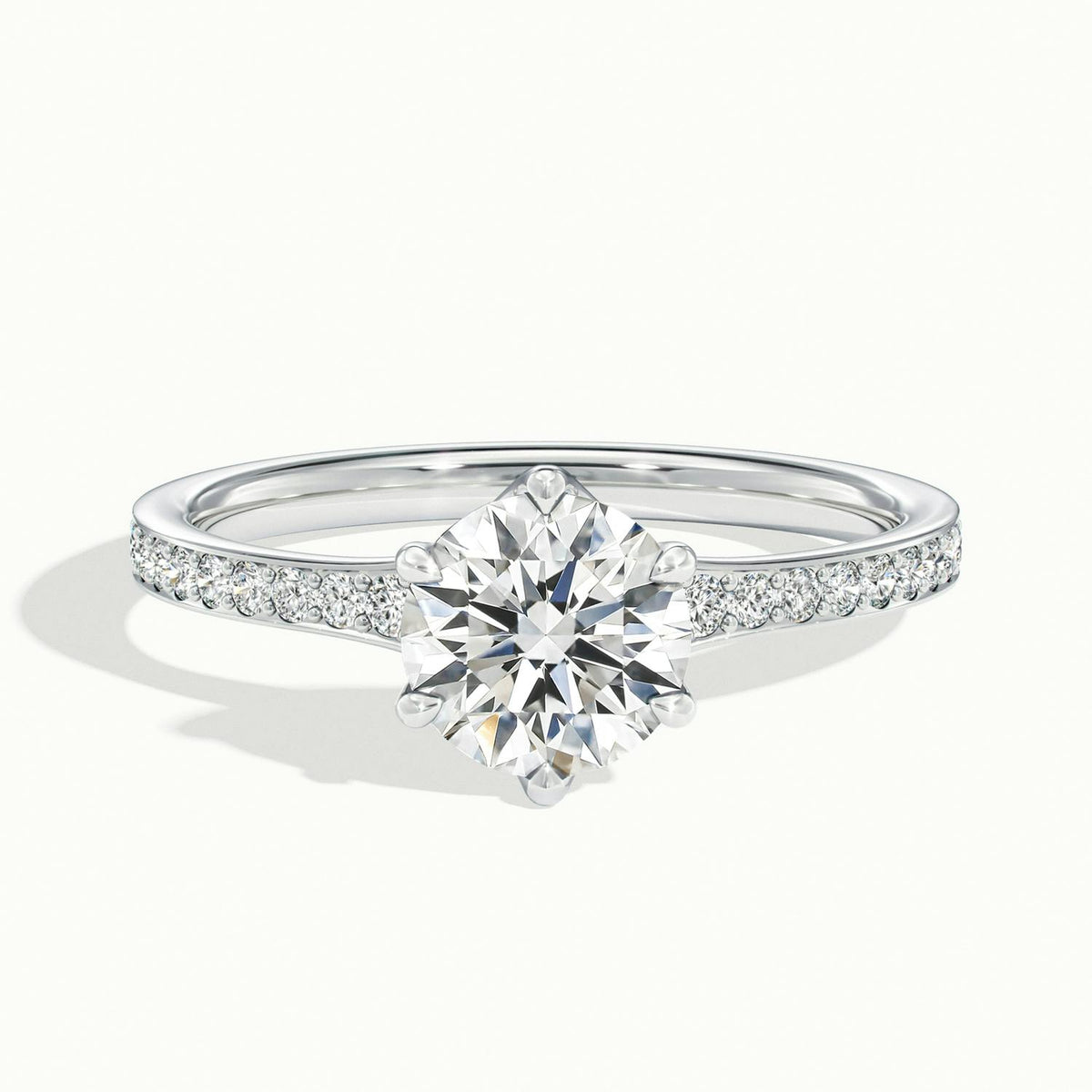 Ilsa Pavé 2.5 Carat Round Lab Grown Diamond Side Stone Engagement Ring in Platinum - view 1