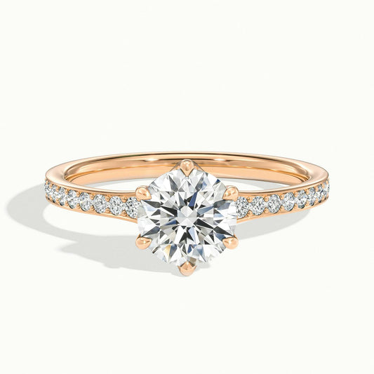 Ilsa Pavé 2.5 Carat Round Lab Grown Diamond Side Stone Engagement Ring in 18K Rose Gold - view 1