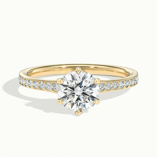 Ilsa Pavé 2.5 Carat Round Lab Grown Diamond Side Stone Engagement Ring in 18K Yellow Gold - view 1
