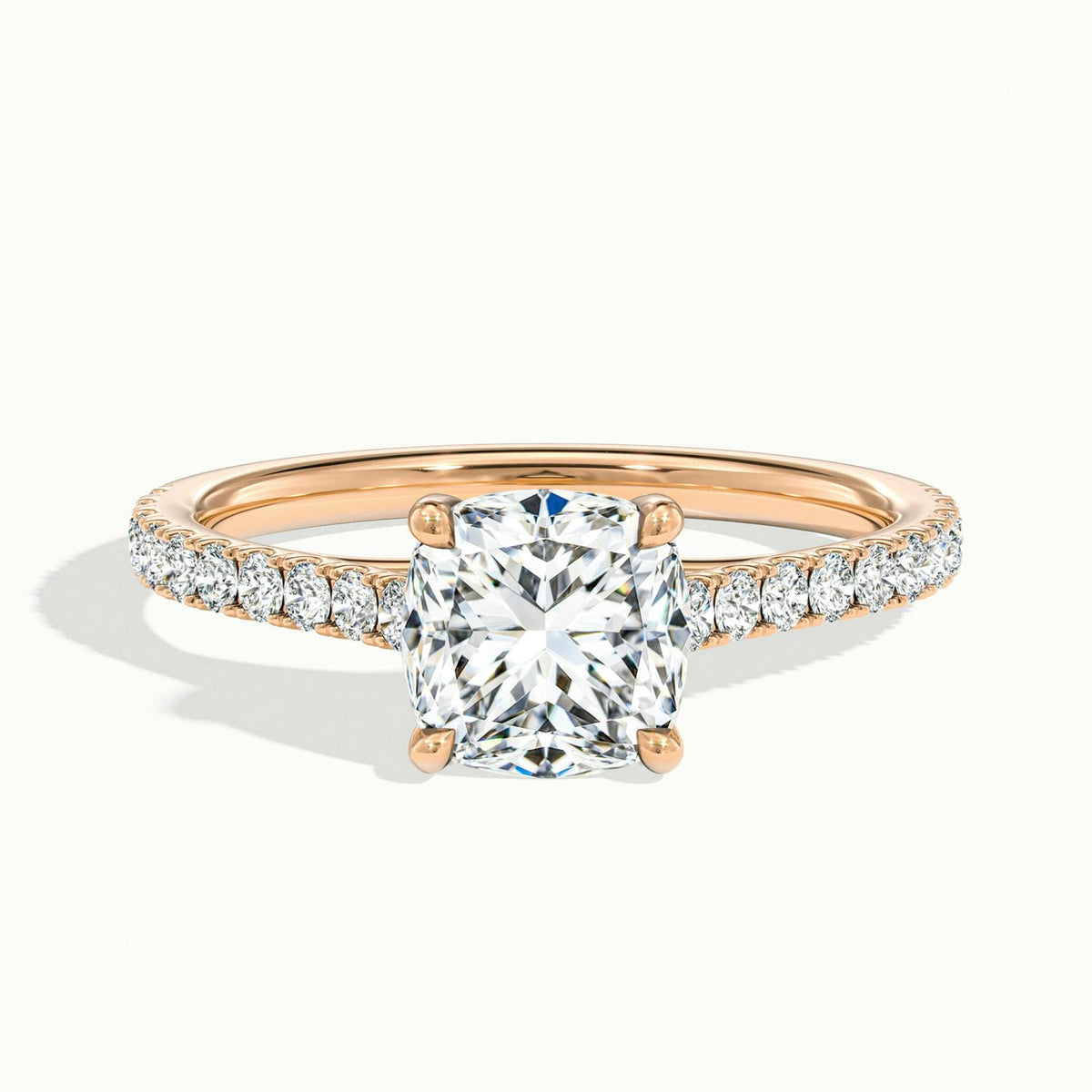 Talia Scallop 2 Carat Cushion Lab Grown Diamond Solitaire Engagement Ring in 10K Rose Gold - view 1
