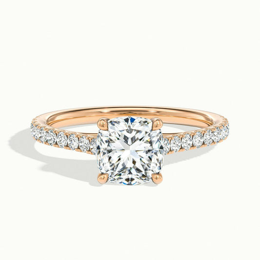 Talia Scallop 3.5 Carat Cushion Lab Grown Diamond Solitaire Engagement Ring in 14K Rose Gold - view 1