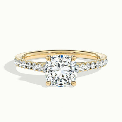 Talia Scallop 1 Carat Cushion Lab Grown Diamond Solitaire Engagement Ring in 14K Yellow Gold - view 1