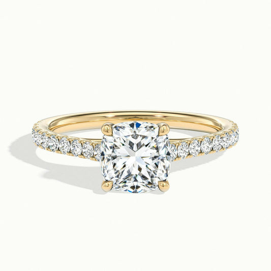Talia Scallop 3 Carat Cushion Lab Grown Diamond Solitaire Engagement Ring in 14K Yellow Gold - view 1