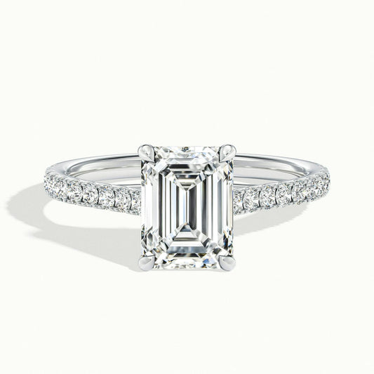 Talia Scallop 3 Carat Emerald Lab Grown Diamond Solitaire Engagement Ring in 18K White Gold - view 1