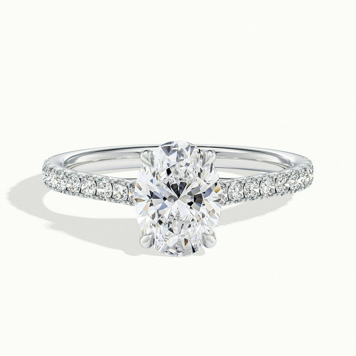 Talia Scallop 3 Carat Oval Lab Grown Diamond Solitaire Engagement Ring in 14K White Gold - view 1