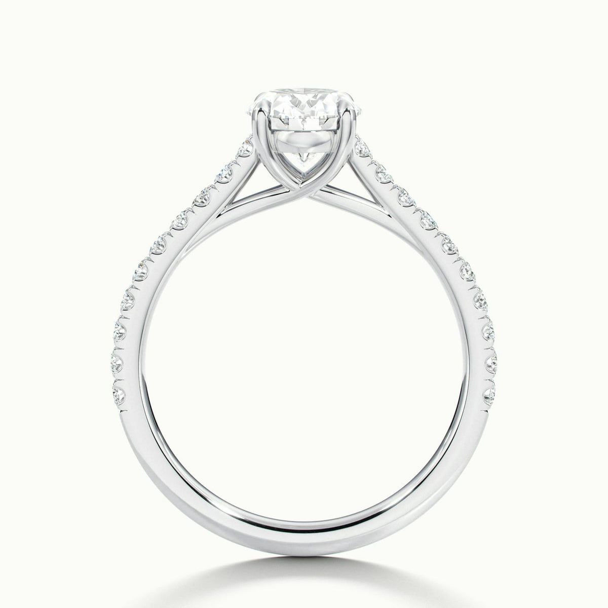 Talia Scallop 3 Carat Oval Lab Grown Diamond Solitaire Engagement Ring in 14K White Gold - view 3
