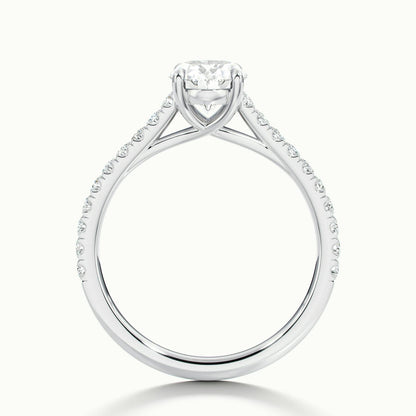 Talia Scallop 3 Carat Oval Lab Grown Diamond Solitaire Engagement Ring in 14K White Gold - view 3